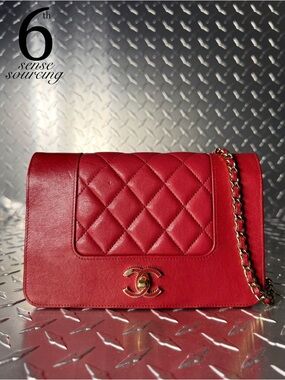 Chanel Sheepskin Quilted Mademoiselle Vintage Wallet On Chain in Red GHW